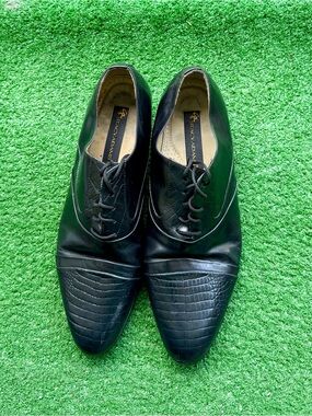 Stacy Adams Black Crocodile Embossed Leather Oxford Dress Shoes Men's US 13M